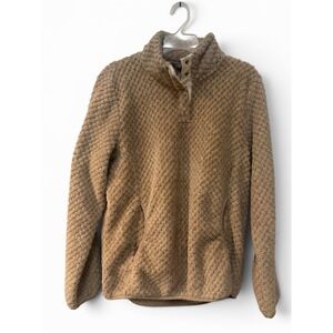 Eddie Bauer Sherpa Fleece Pullover Womens L Snap Mock Neck Teddy Cozy Beige